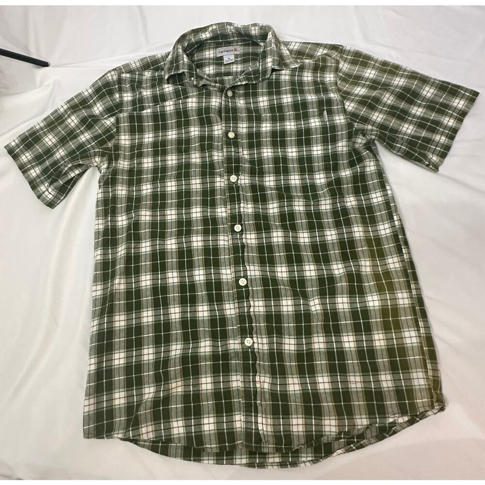 Carhartt Green Stripe Short Sleeve Button Up Shirt Men's Size‎ Medium